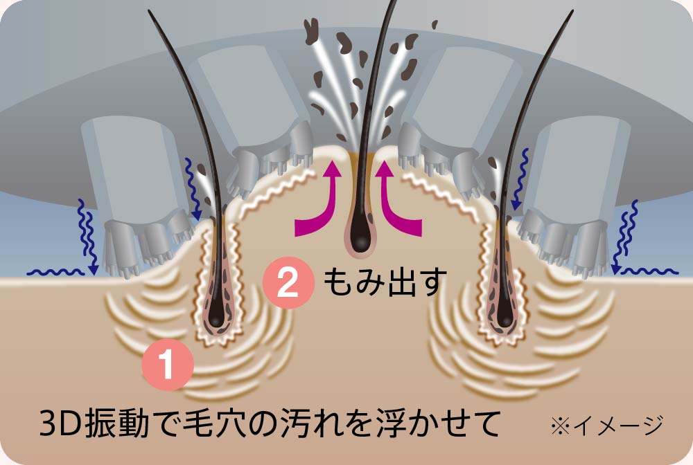 3D振動で毛穴の汚れを浮かせて