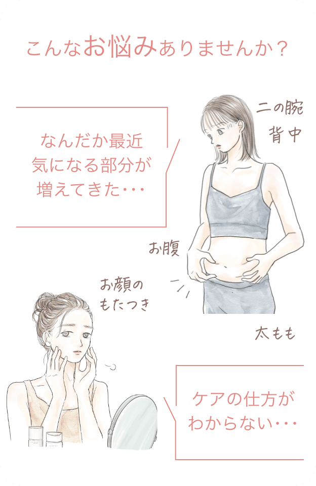 こんなお悩みありませんか？なんだか最近気になる部分が増えてきた…/ケアの仕方がわからない…